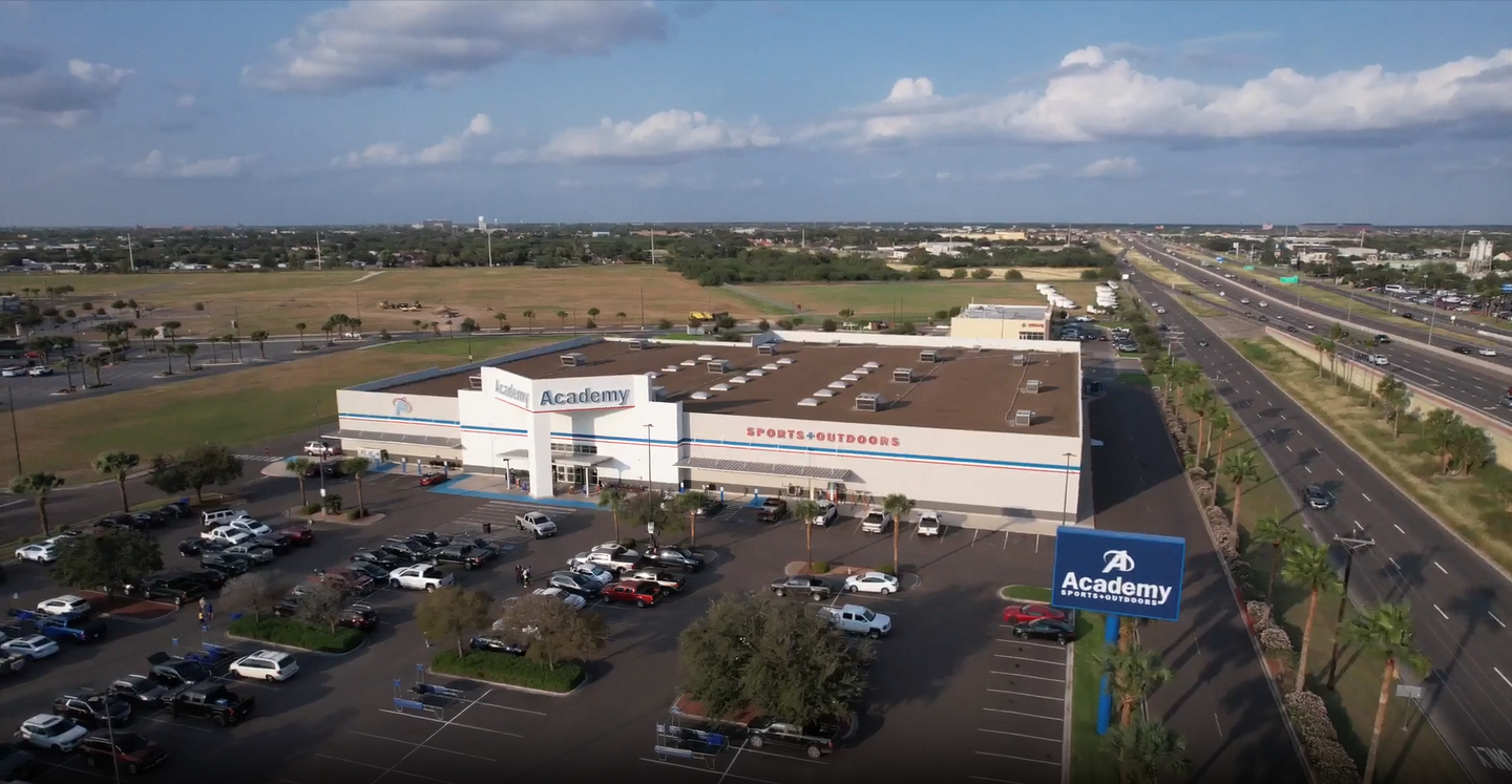 Aerial view of a retail and commercial development in Edinburg