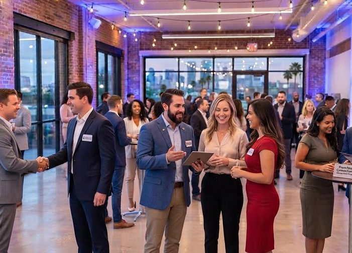 Attendees networking at a franchise event